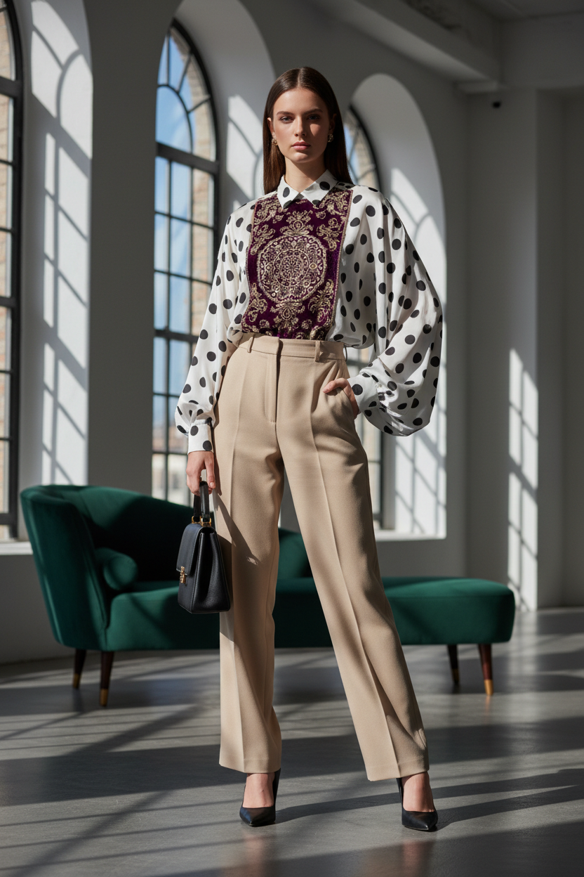 Editorial – Polka Dot Baroque Blouse