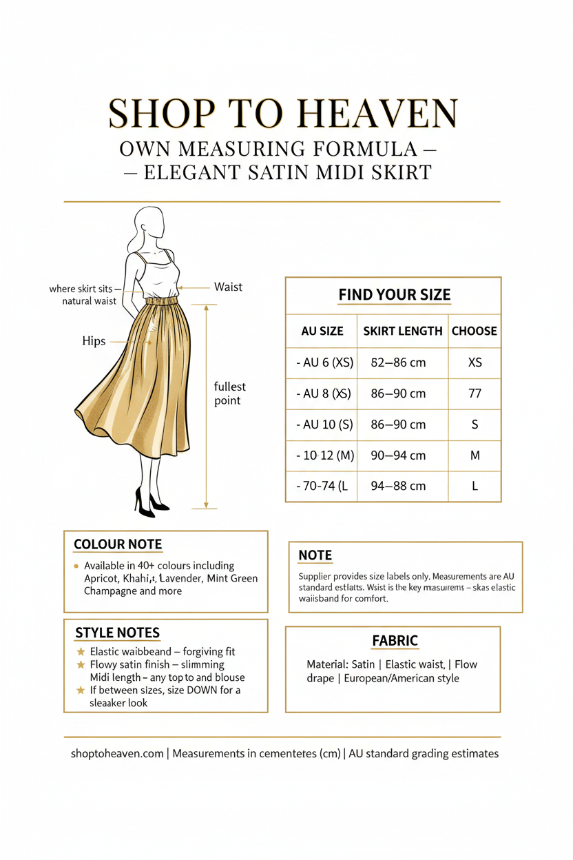 Elegant Satin Midi Skirt Size Guide