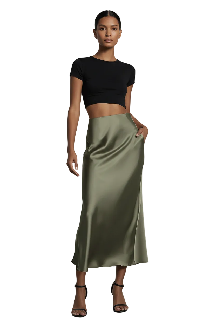 Elegant Satin Midi Skirt