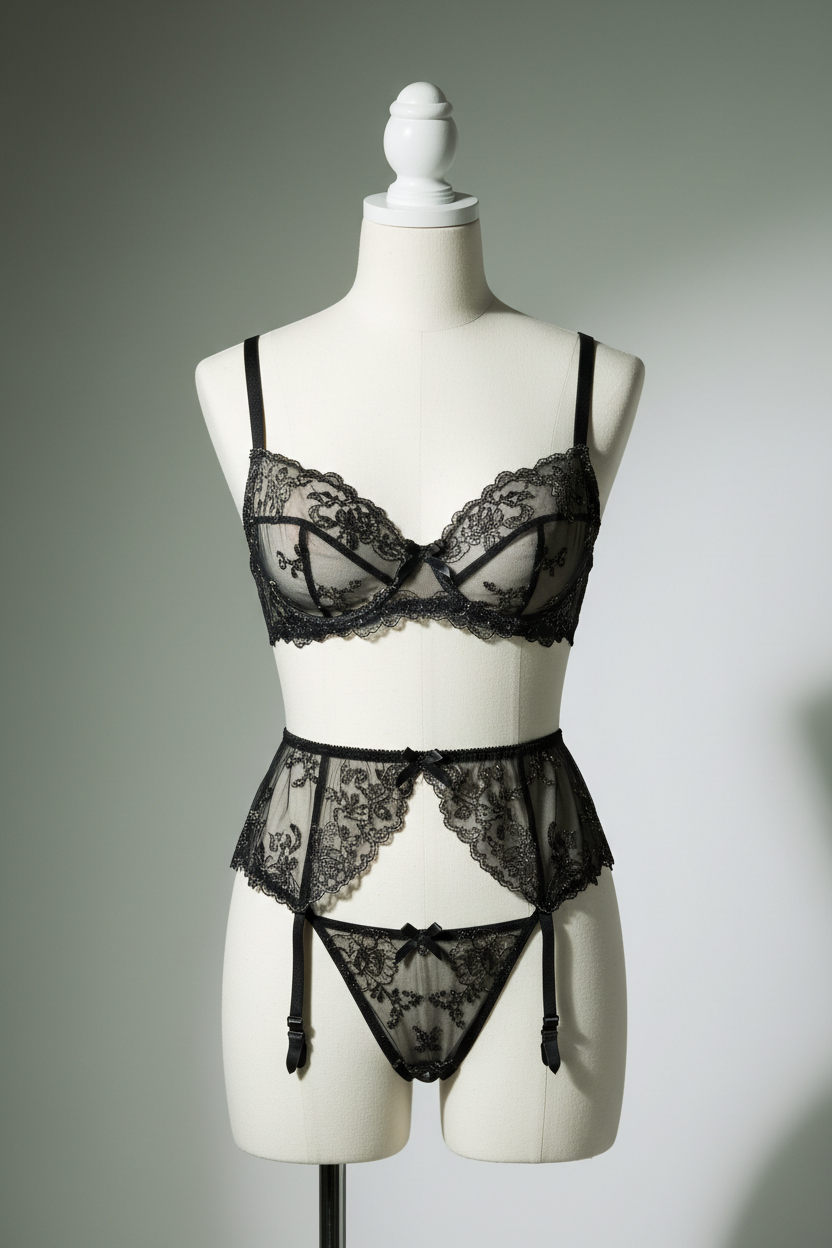Embroidered Contour Lingerie Set - Framed