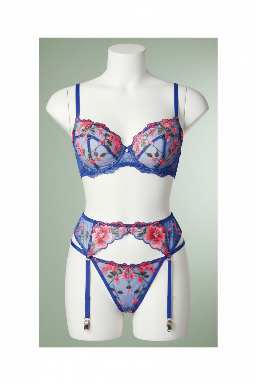 Embroidered Shaping Lingerie Set - Framed