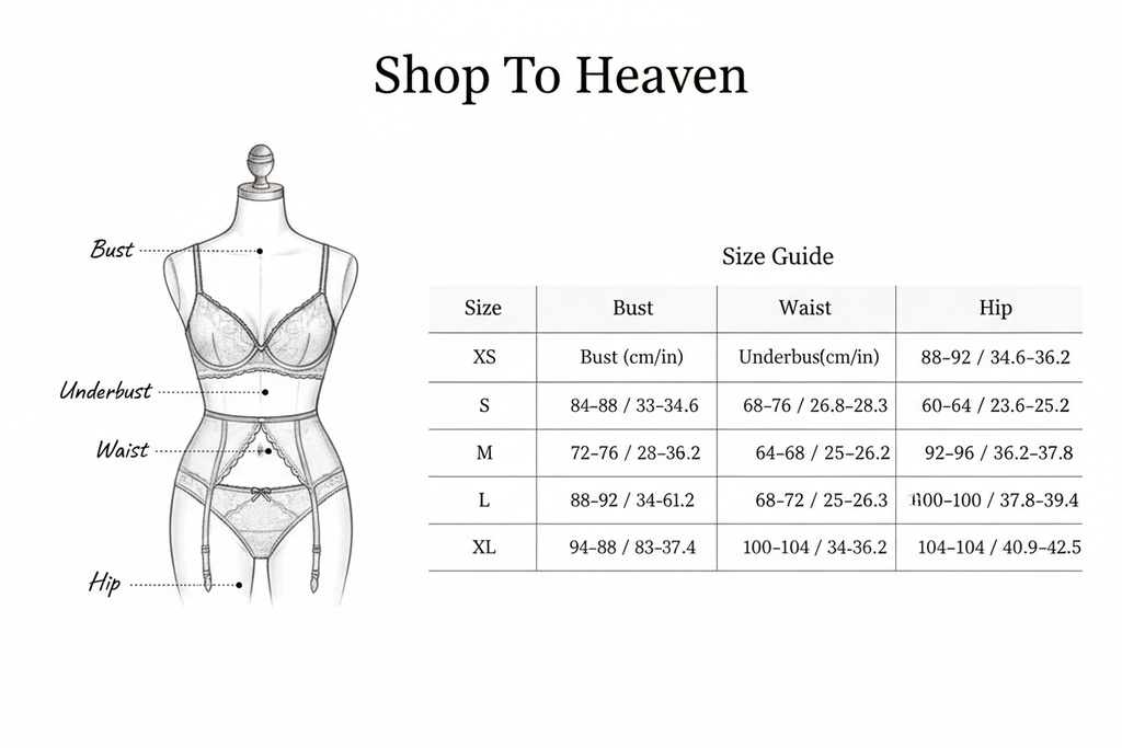Embroidered Shaping Lingerie Set - Size Guide