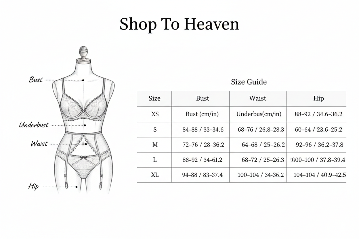 Embroidered Shaping Lingerie Set - Size Guide