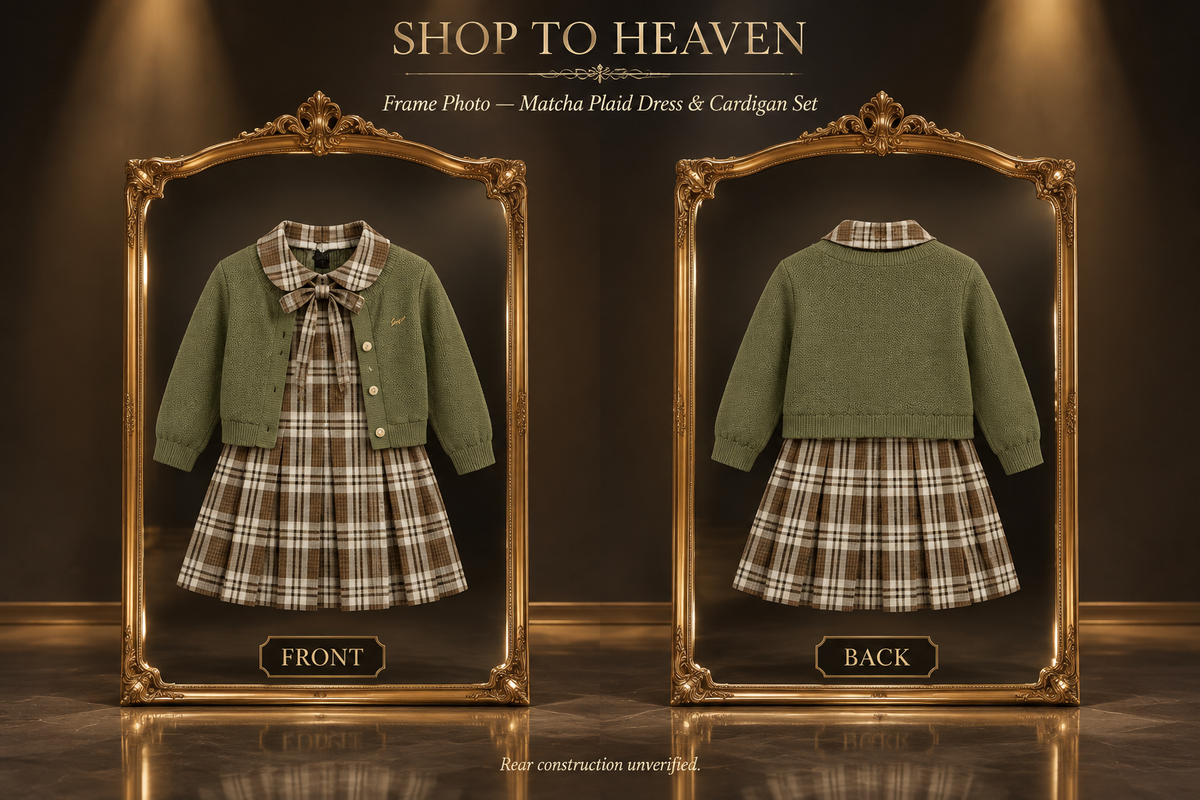 Frame Photo — Matcha Plaid Dress & Cardigan Set
