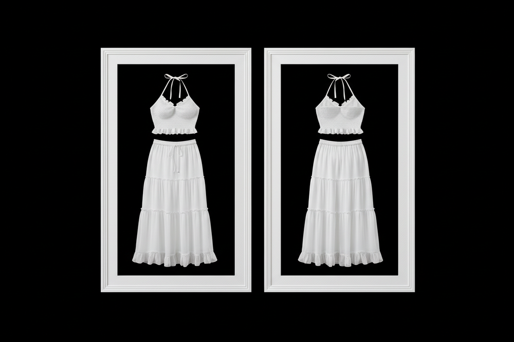 Halter Neck Ruffle Crop Top & Tiered Pleated Maxi Skirt Set
