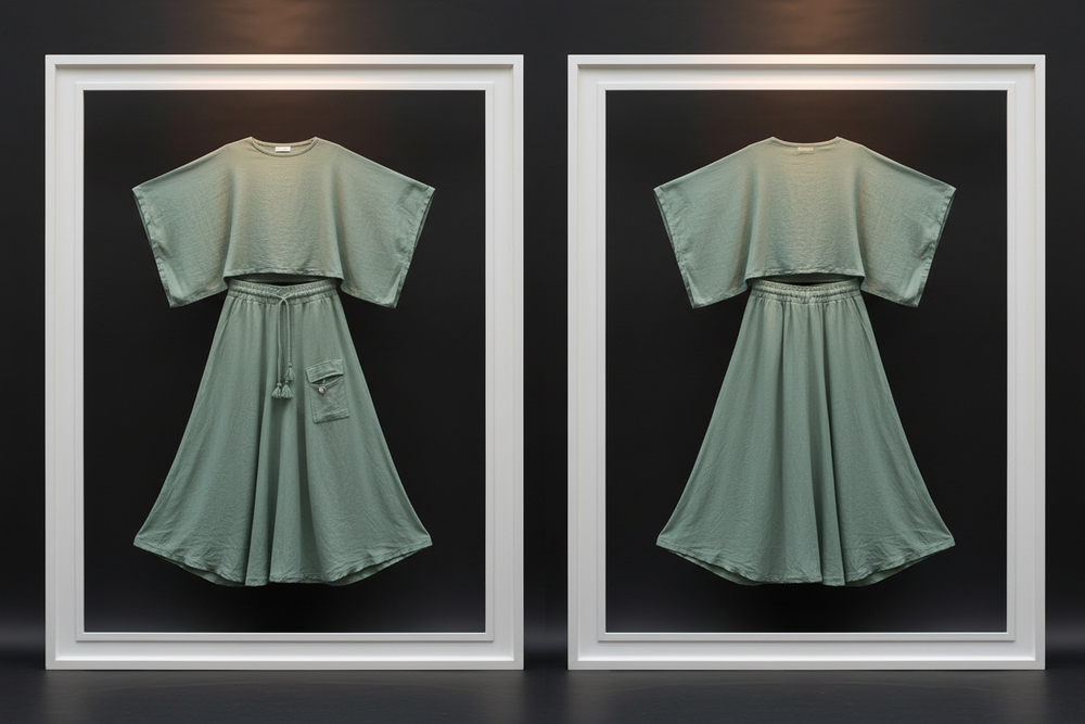 Linen Two-Piece Batwing Top & Cargo Maxi Skirt Set