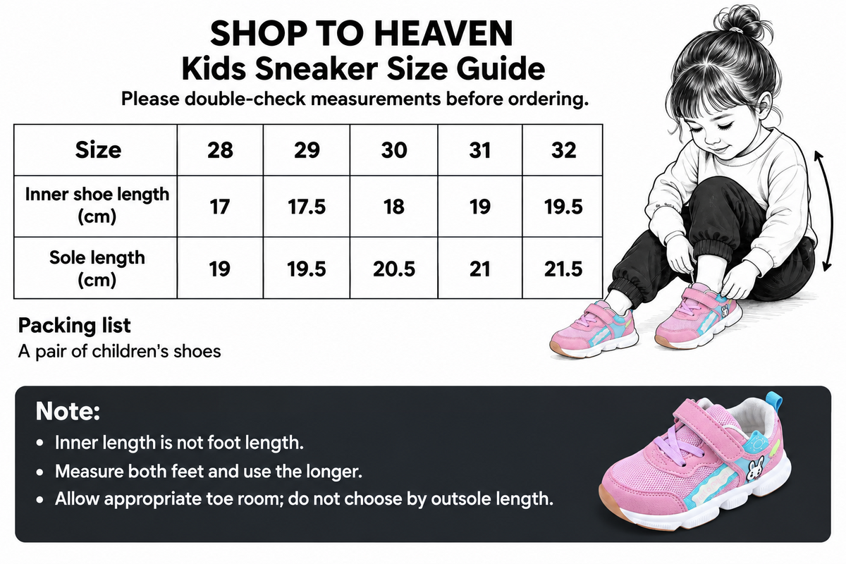Kids Mesh Sneakers Size Guide