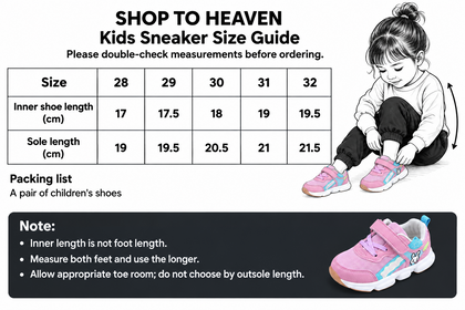 Kids Mesh Sneakers Size Guide
