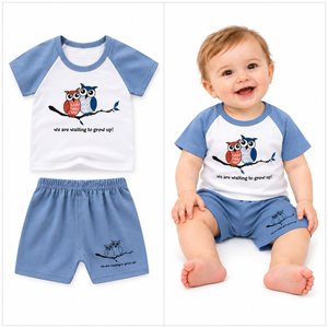 Owl infant outfit front view and model in a two panel frame