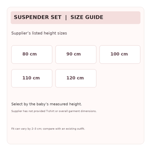 Supplier size labels 80 through 120 cm with measuring guidance
