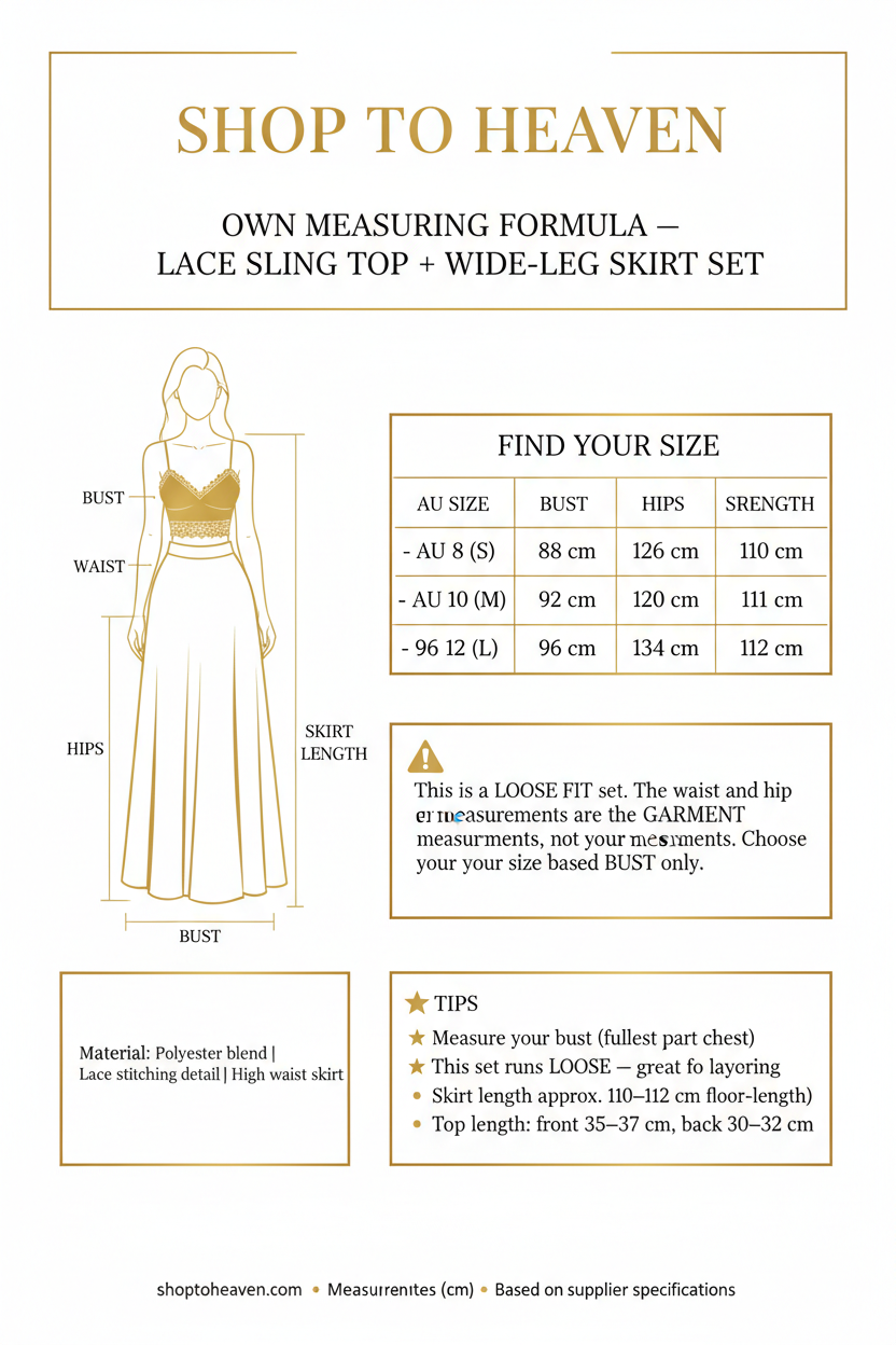Lace Sling Top Skirt Set Size Guide