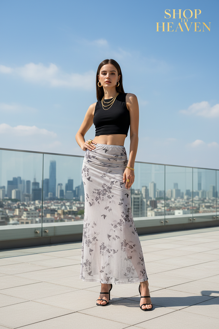 Lifestyle – Floral Mesh Maxi Skirt