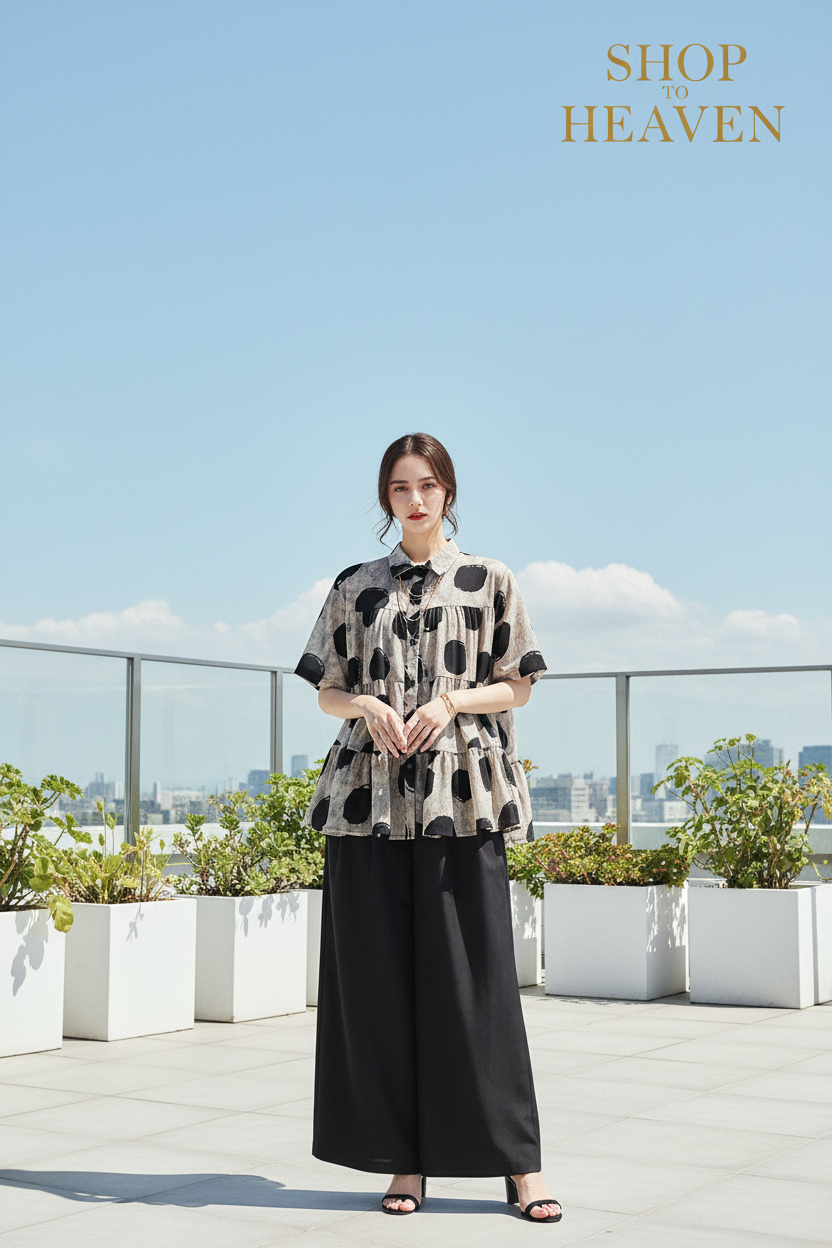 Lifestyle – Ink Wash Polka Dot Blouse