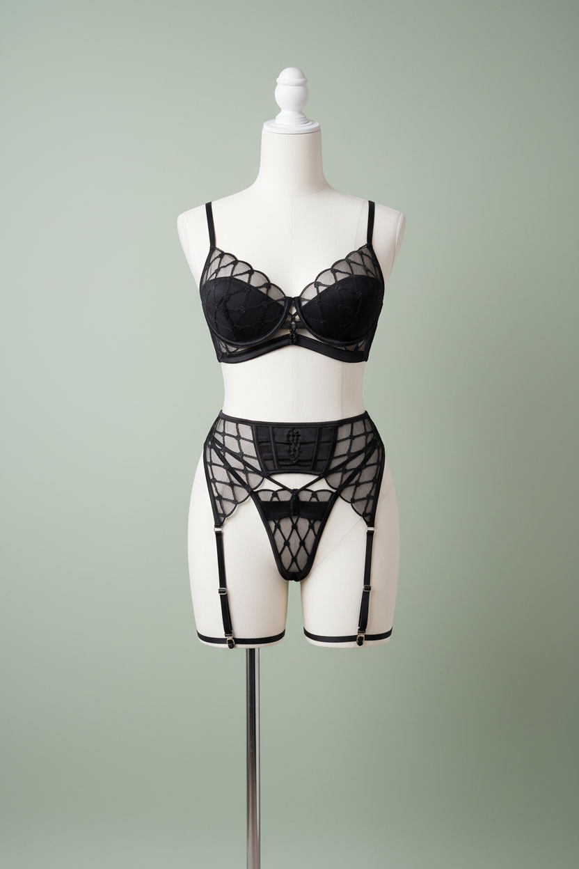 Mesh Detail Intimate Set - Framed