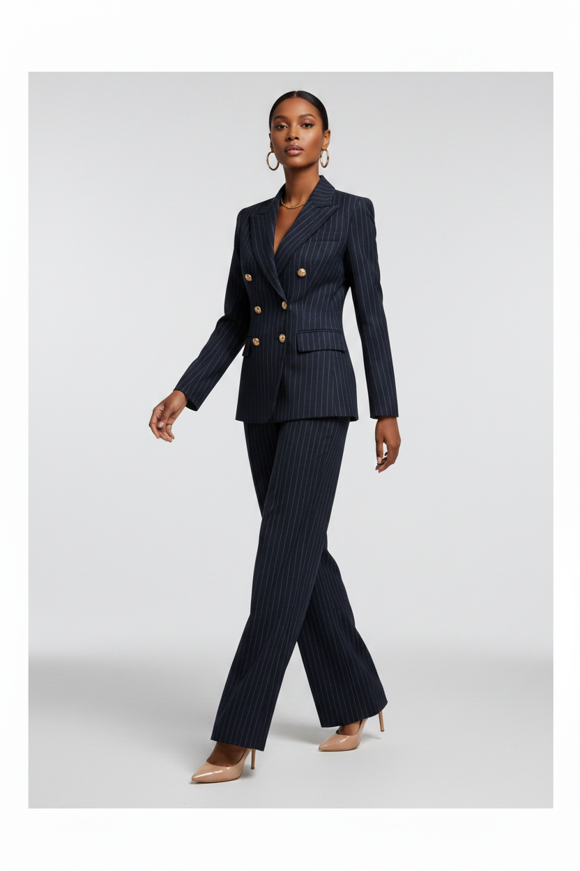 Navy Pinstripe Power Suit – Cover