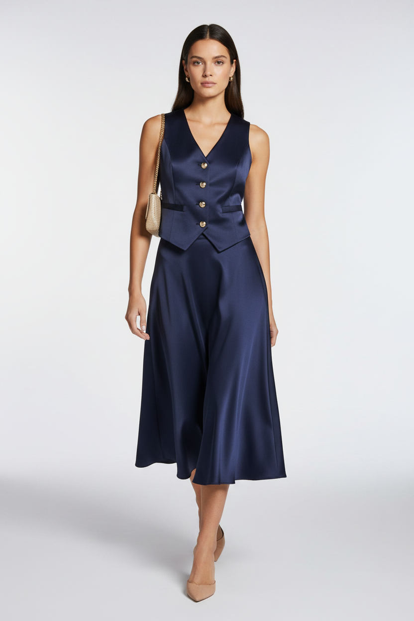 Navy Satin Vest & Skirt Set – Cover