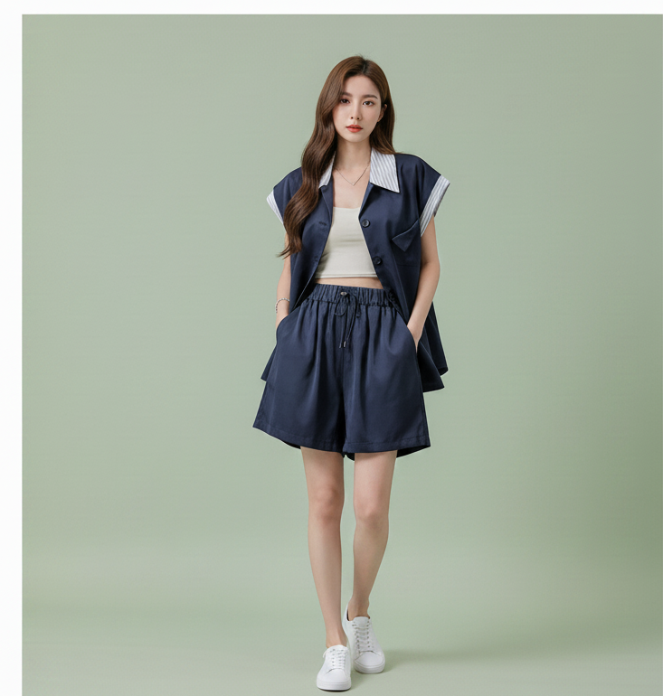 Navy Vest & Shorts - Framed