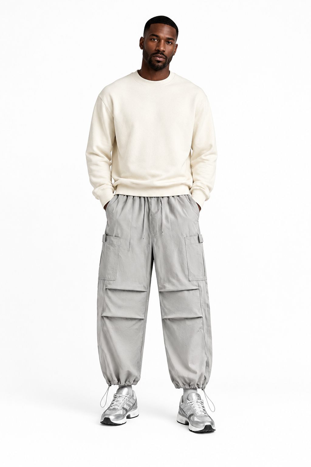 Nylon Cargo Pants Light Gray
