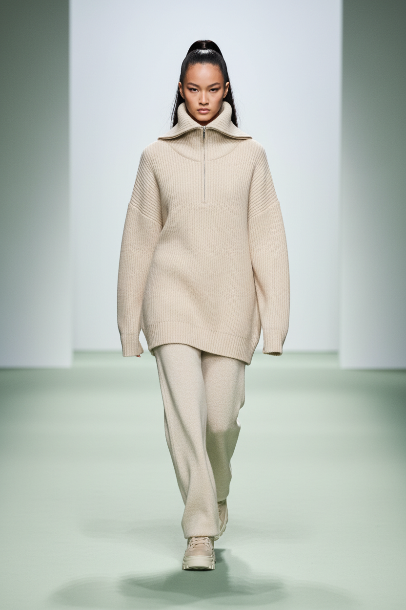 Oversized Zip Turtleneck Sweater - Cover