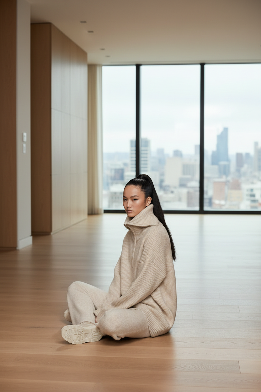Oversized Zip Turtleneck Sweater — Relaxed Knit Pullover
