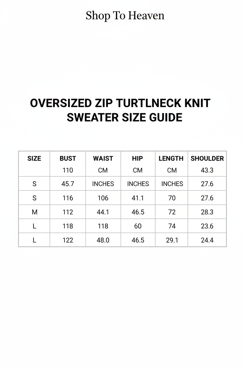 Oversized Zip Turtleneck Sweater - Size Guide