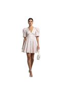 Floral V-Neck A-Line Mini Dress — Lace-Up Party Dress