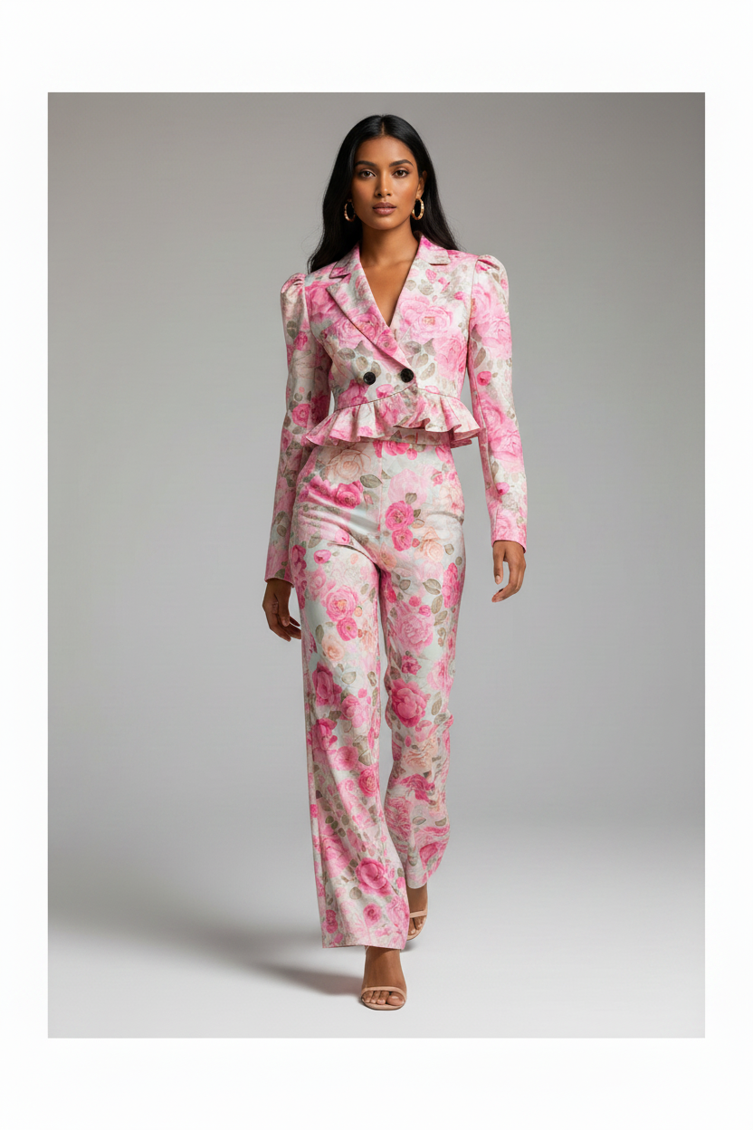 Pink Floral Ruffle Blazer Set – Cover