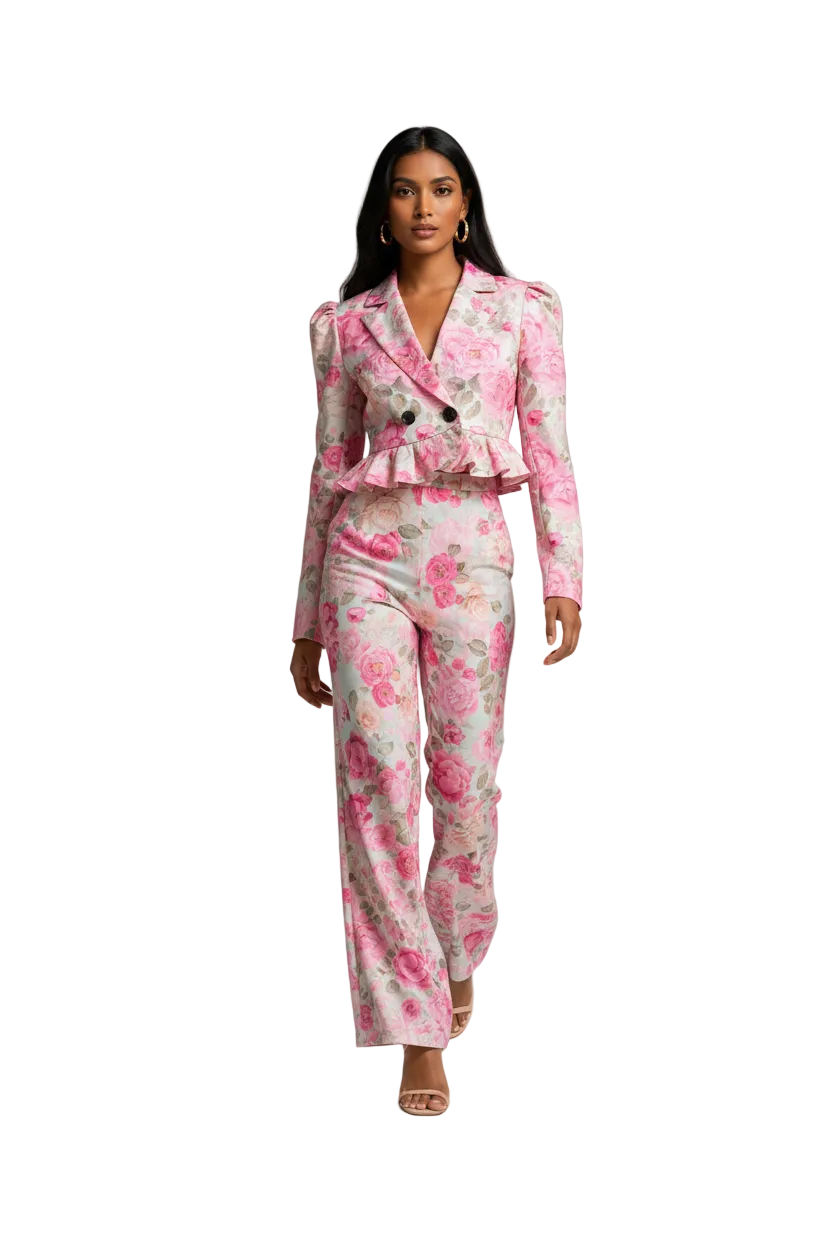 Floral Ruffle Top & Wide-Leg Pants Set — Resort Summer Two-Piece