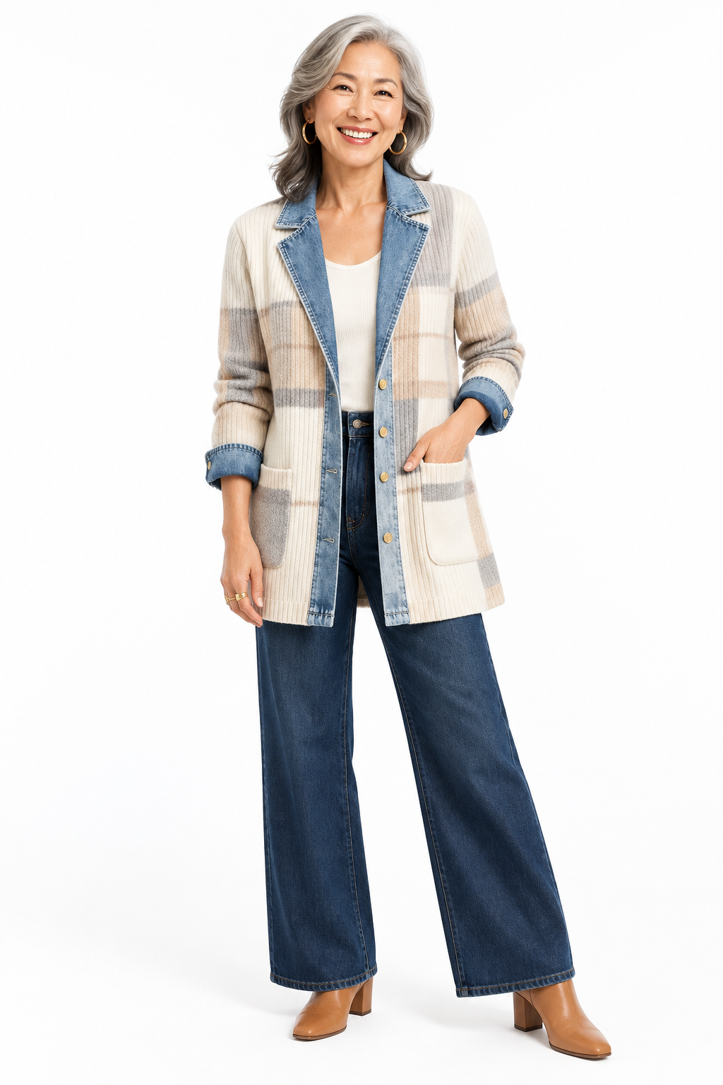 Plaid Cardigan Light Beige Cover