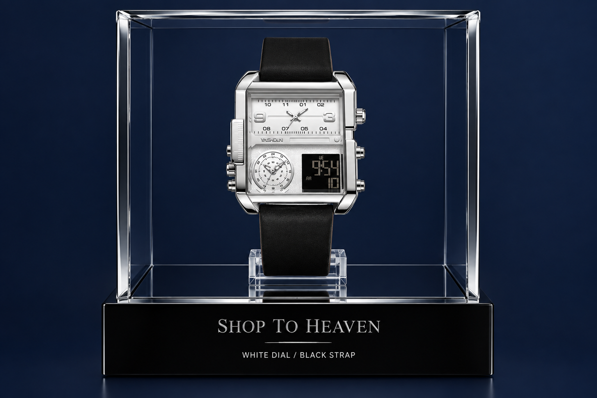 Rectangular Watch White Dial Black Strap