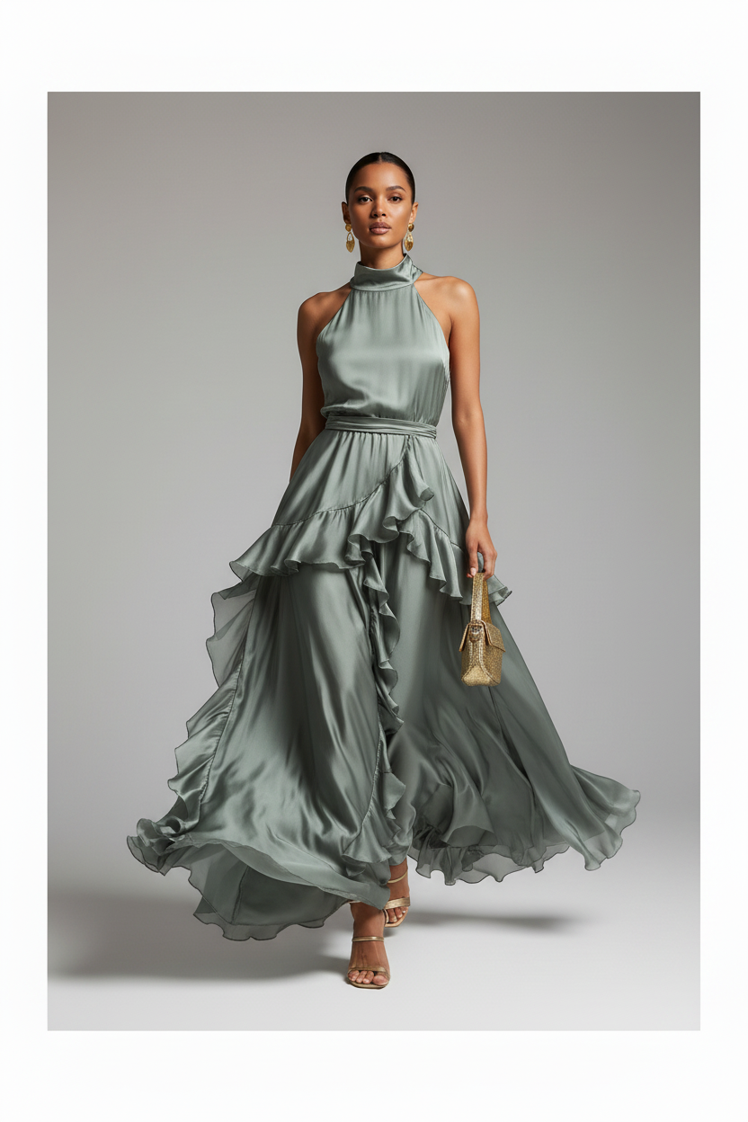 Sage Green Ruffle Maxi Dress – Cover