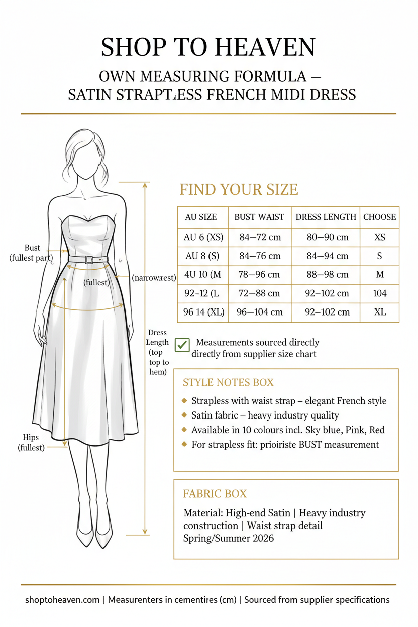 Satin Strapless French Dress Size Guide