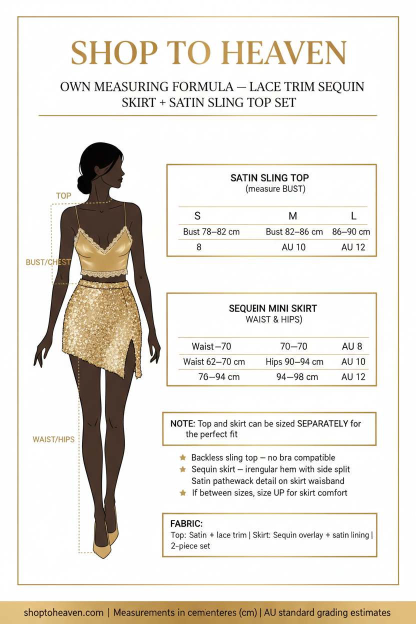 Sequin Skirt Satin Top Set Size Guide