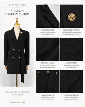 Sheer Sleeve Double-Breasted Blazer Dress details and craftsmanship - Shop To Heaven