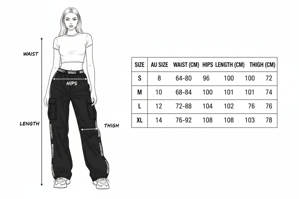 Size Guide – Cargo Parachute Pants