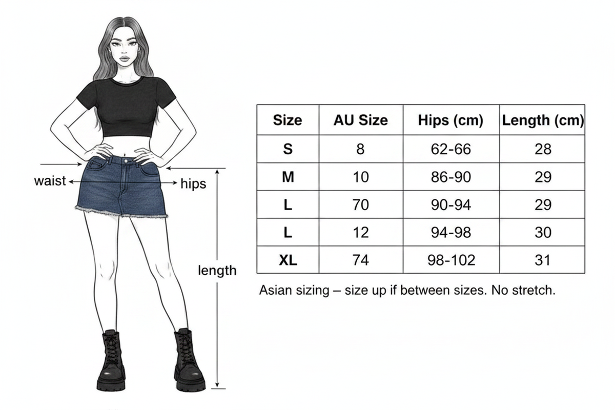 Size Guide – Denim Patchwork Mini Skirt