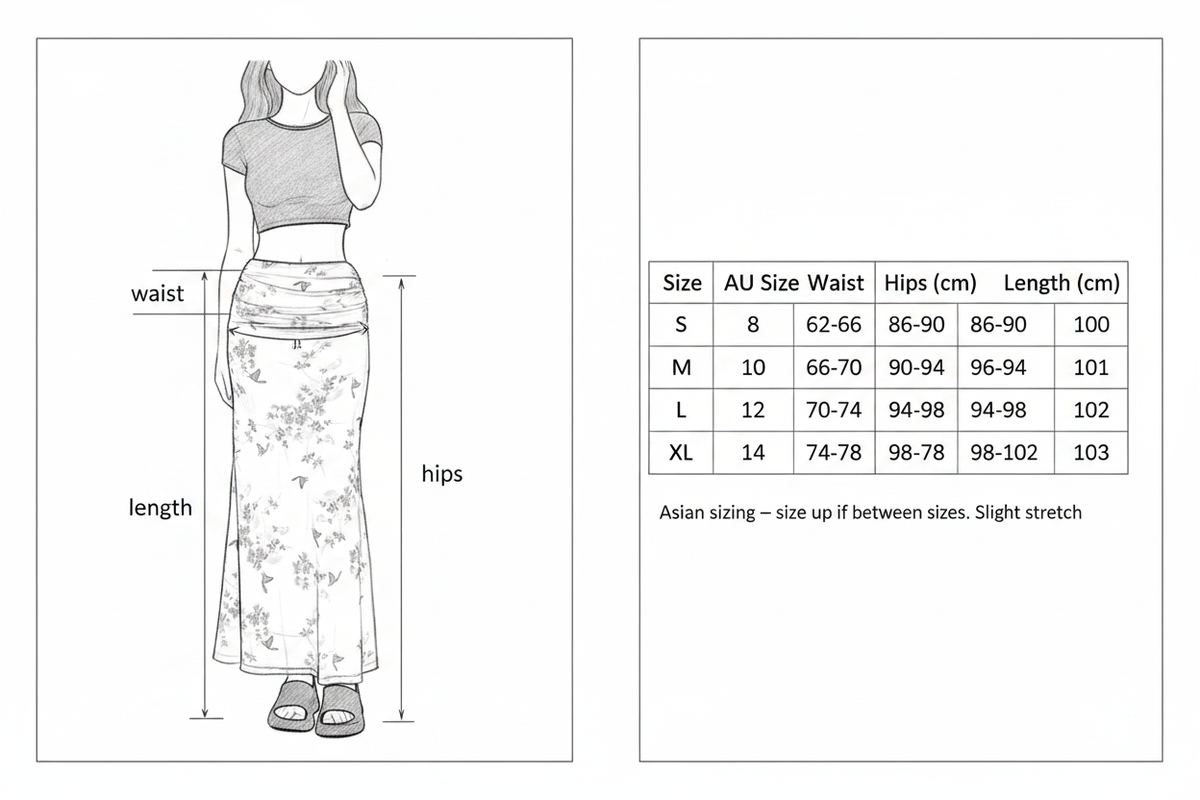 Size Guide – Floral Mesh Maxi Skirt