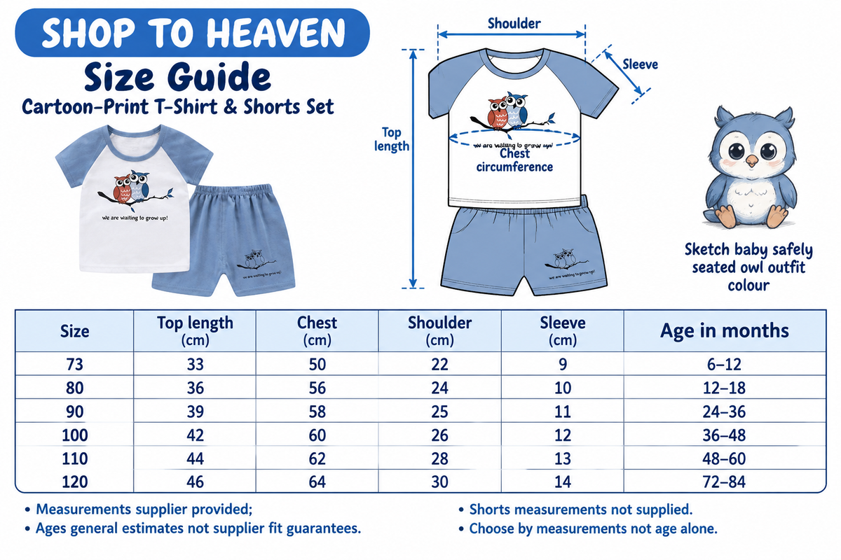 Size guide in months with supplier measurements