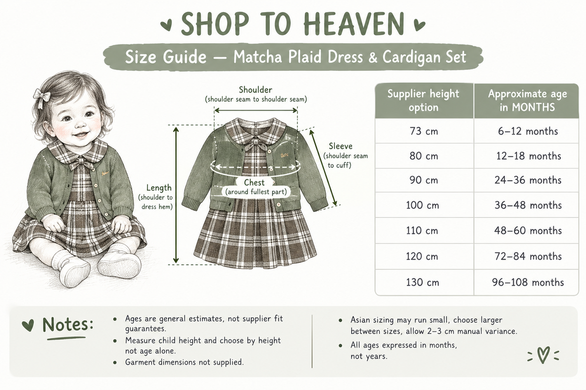 Size Guide — Matcha Plaid Dress & Cardigan Set