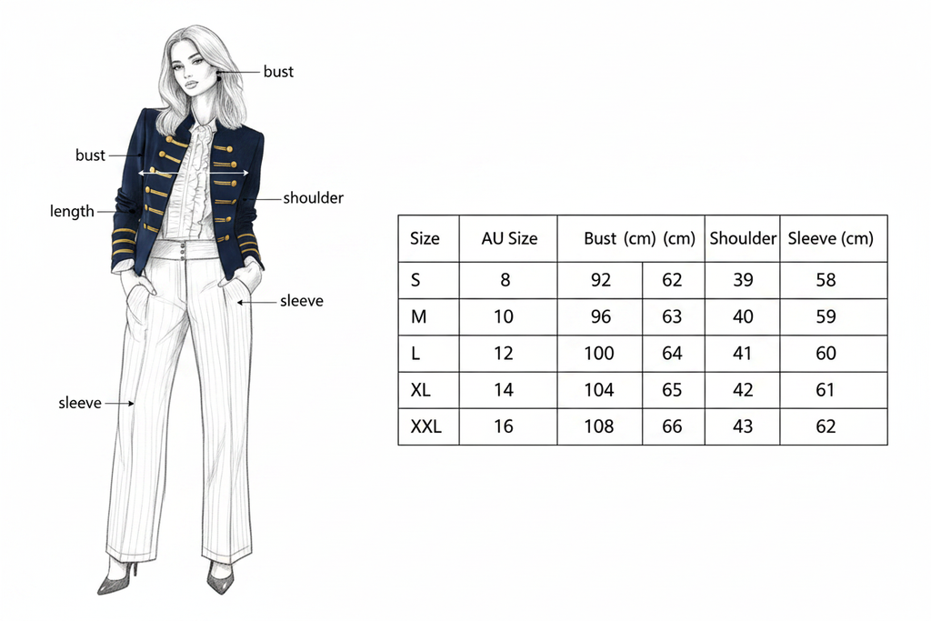 Size Guide – Navy Military Blazer