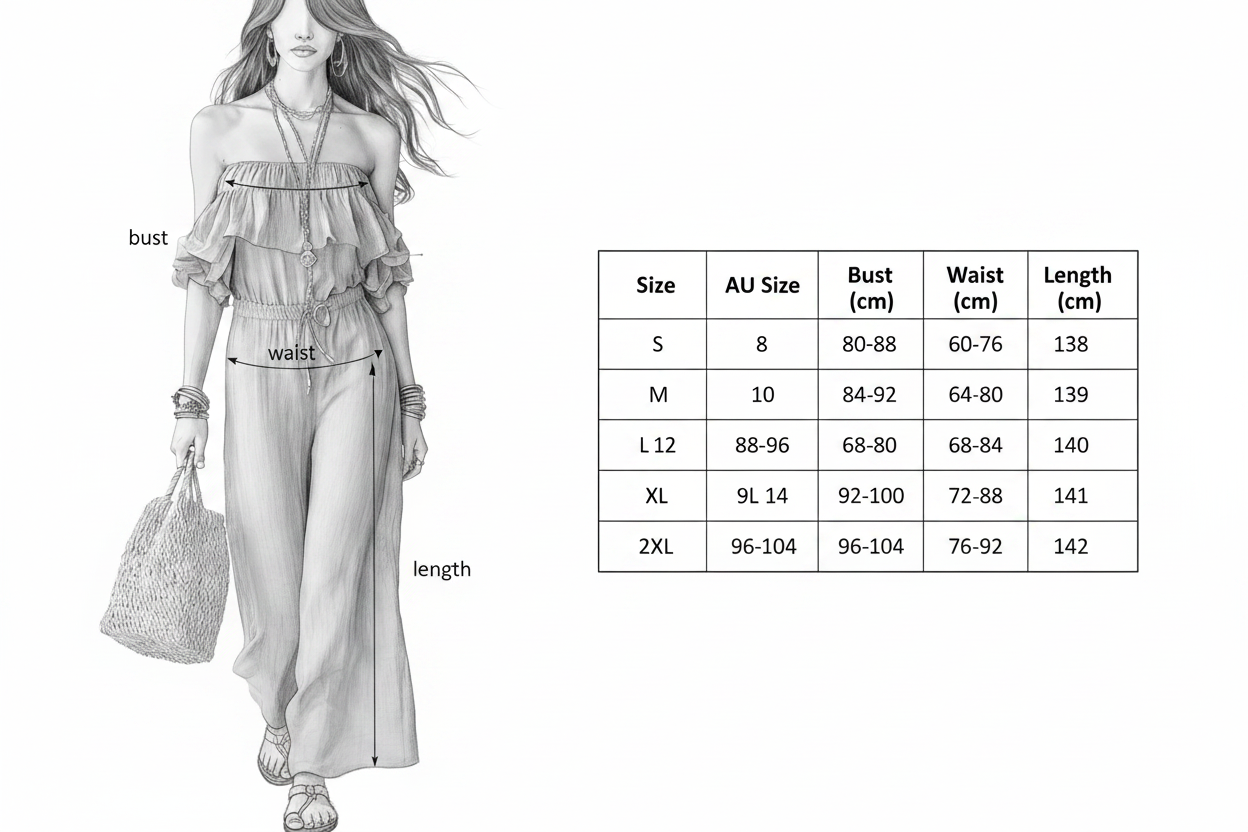 Size Guide – Off-Shoulder Ruffle Jumpsuit