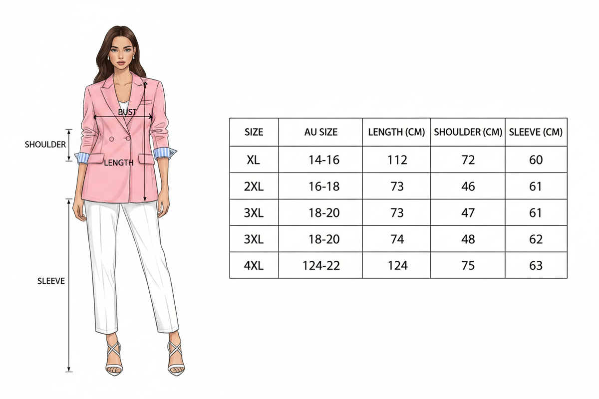 Size Guide – Pink Striped Cuff Blazer