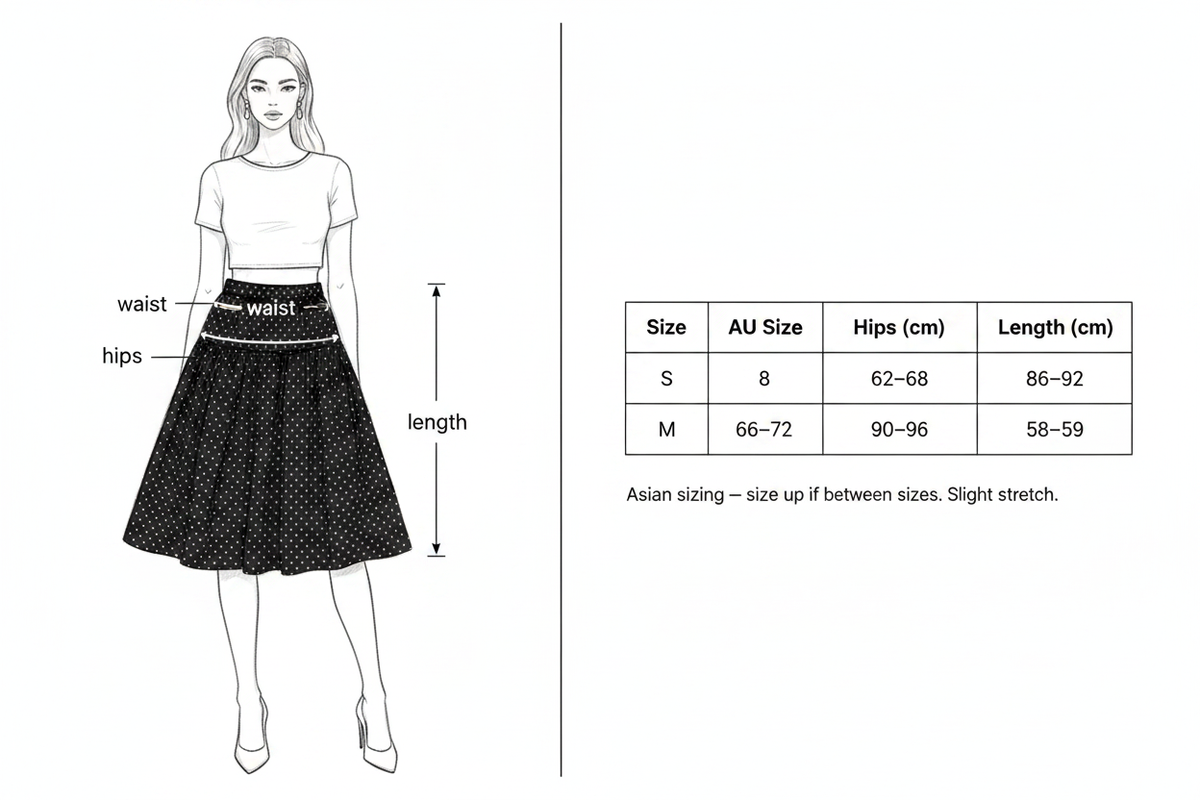 Size Guide – Polka Dot Midi Skirt