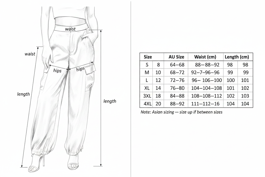Size Guide – Satin Cargo Pants