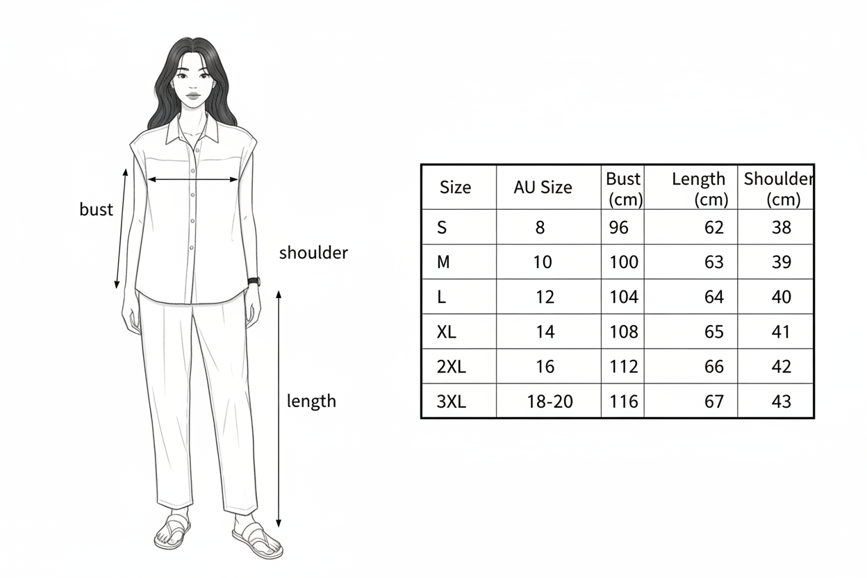 Size Guide – Sleeveless Linen Shirt