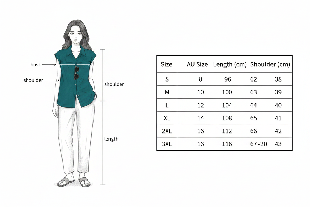 Size Guide – Sleeveless Linen Shirt