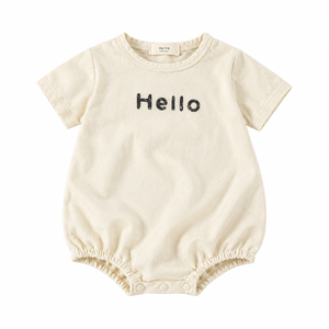colour beige — Hello Short-Sleeve Baby Bubble Romper | 66–100 cm