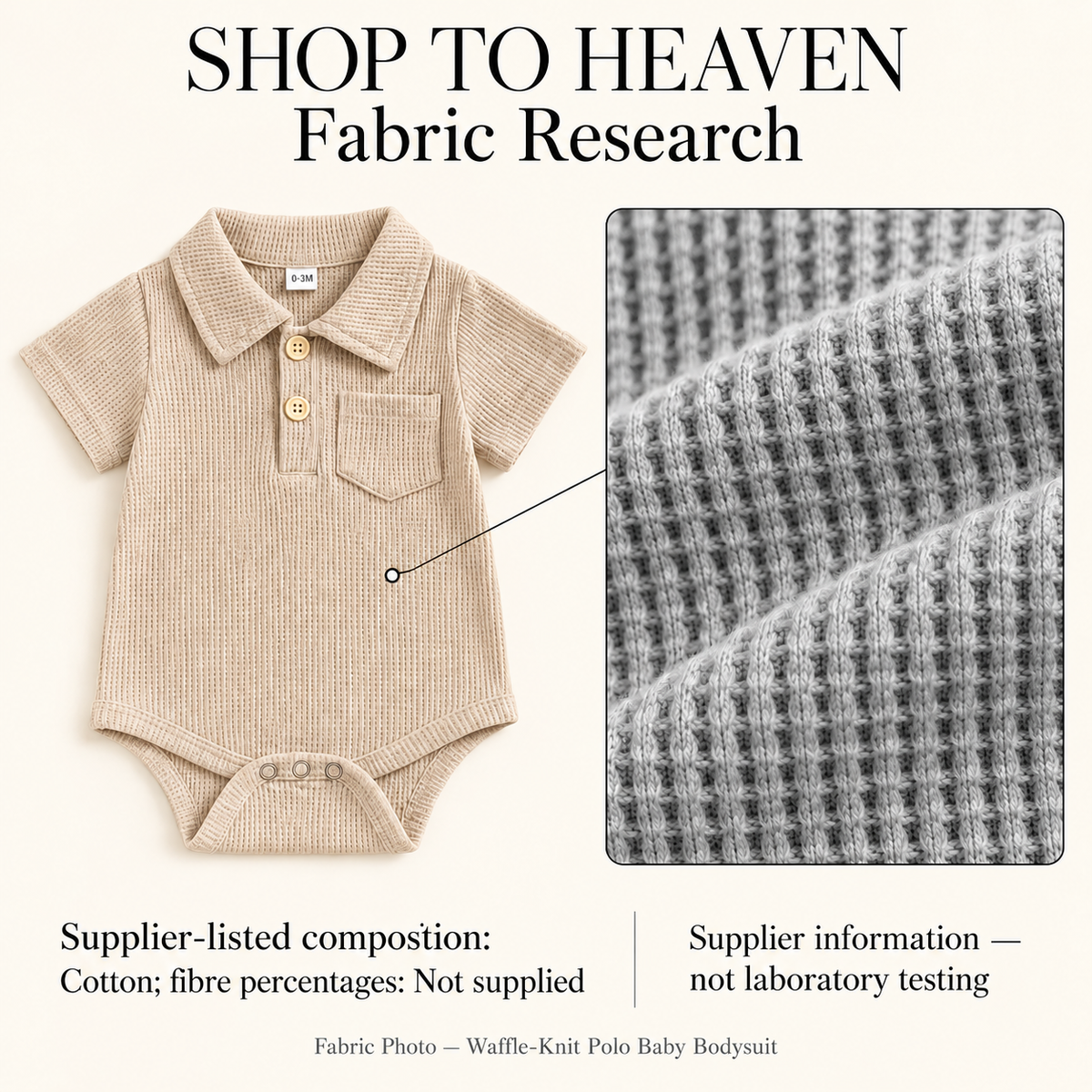 Fabric Research — Waffle-Knit Polo Baby Bodysuit | Five Colours | 0–12 months; supplier information, not laboratory testing