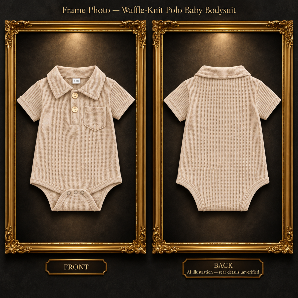 Front and back frame — Waffle-Knit Polo Baby Bodysuit | Five Colours | 0–12 months