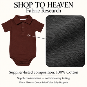 Fabric Research — Cotton Polo-Collar Baby Bodysuit | 3–24 months; supplier information, not laboratory testing